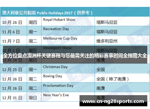 全方位盘点澳洲杯关键赛程与您最需关注的精彩赛事时间全指南大全
