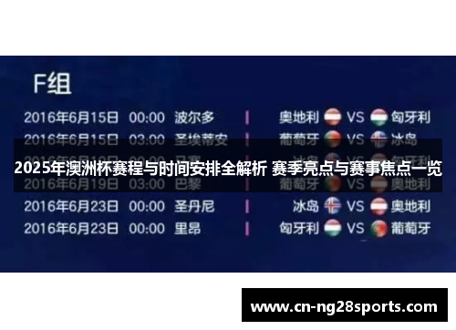 2025年澳洲杯赛程与时间安排全解析 赛季亮点与赛事焦点一览 2025年澳洲杯赛程与时间安排全解析 赛季亮点与赛事焦点一览