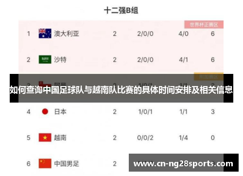 如何查询中国足球队与越南队比赛的具体时间安排及相关信息