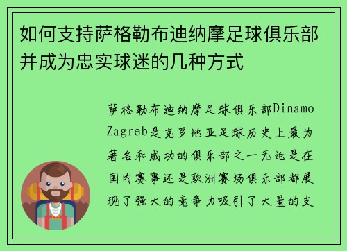 如何支持萨格勒布迪纳摩足球俱乐部并成为忠实球迷的几种方式